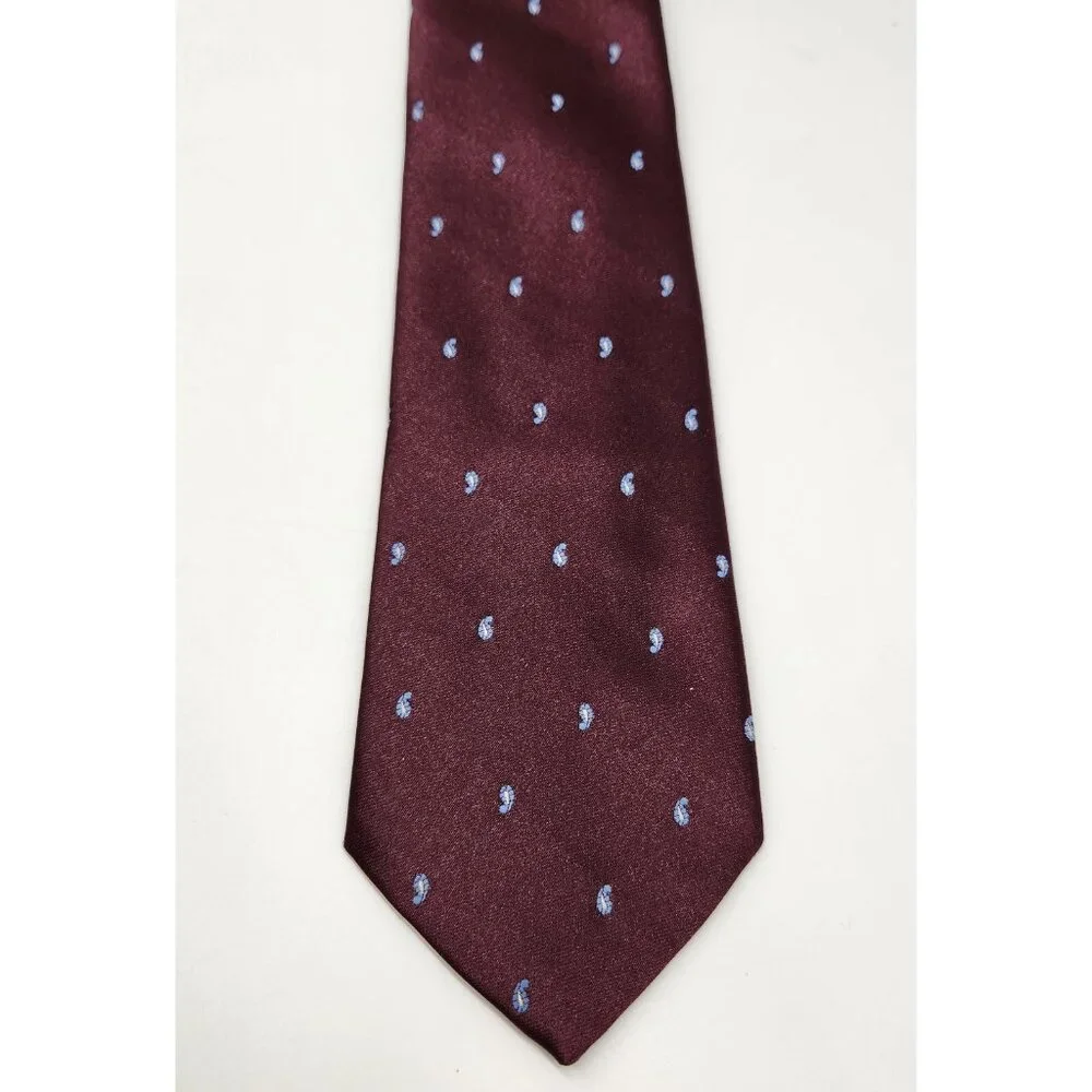 Vintage Sears The Mens‎ Store Tie Maroon and Light Blue Paisley Polka Dots EUC